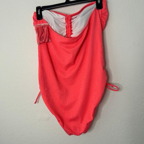 Neon Pink Ribbed Monokini with Removable Strap - Picture 2 of 7